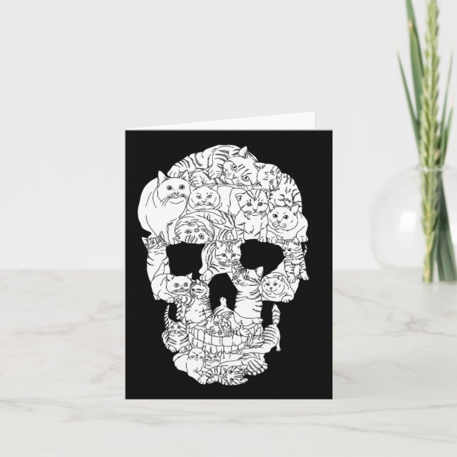 Tarjeta Skull Cat Kitty Skeleton Halloween Punk de Gótico  (Anverso)