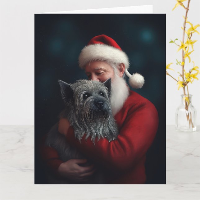 Tarjeta Skye Terrier Con Navidades festivos de Santa Claus (flor amarilla)