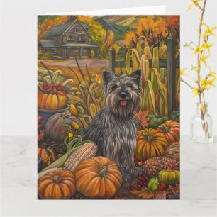 Tarjeta Skye Terrier Dog Otumn Harvest Acción de Gracias