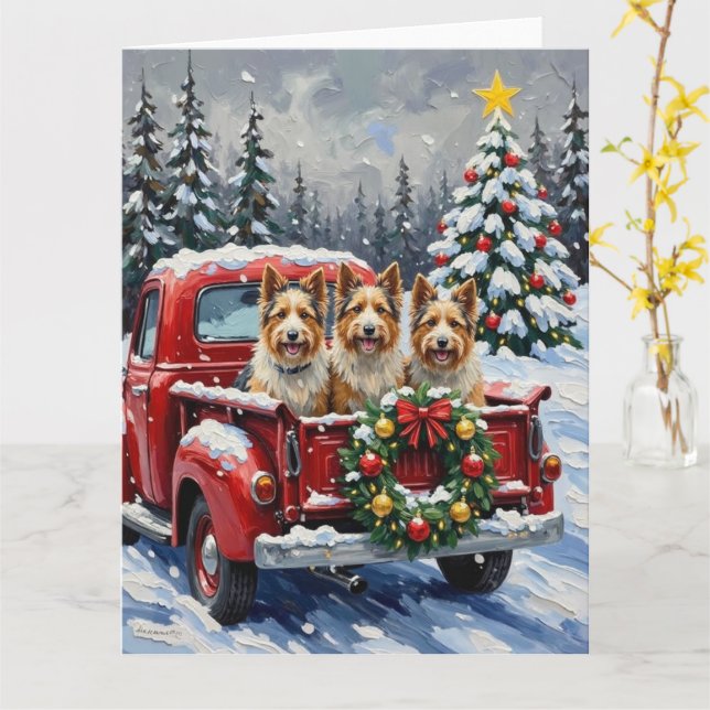 Tarjeta Skye Terrier Navidad Camión Rojo Fiesta (flor amarilla)