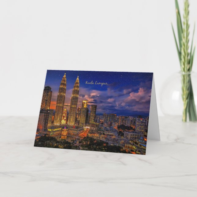 Tarjeta Skyline Kuala Lumpur de noche (Anverso)