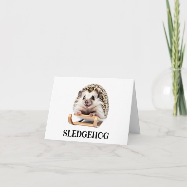 Tarjeta Sledgehog Funny Hedgehog Navidades Sleigh Blank (Anverso)
