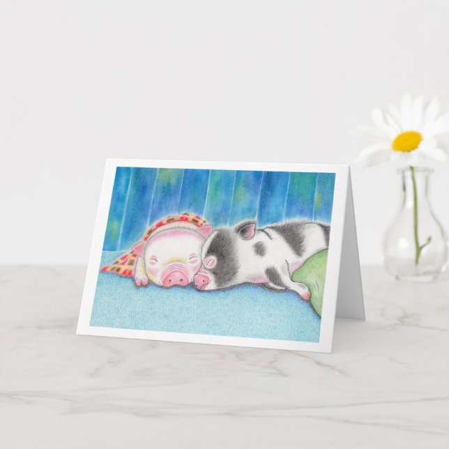 Tarjeta Sleeping Mini Pigs Piglets Folded Greeting Card (Planta pequeña)