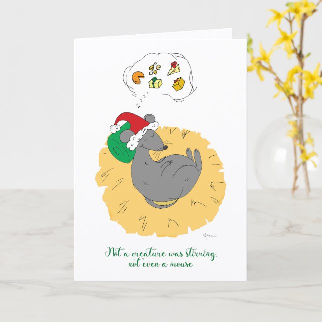 Tarjeta Sleeping Mouse Christmas Card Cute Holiday (flor amarilla)