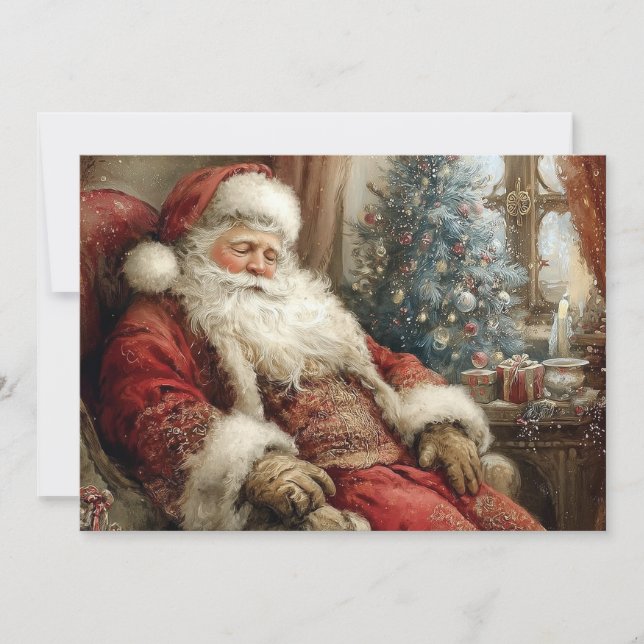 Tarjeta Sleeping Santa Claus Happy Holidays Flat (Anverso)