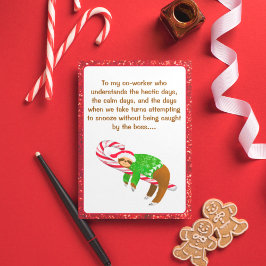 Tarjeta Sleeping Sloth Candy Cane Navidades