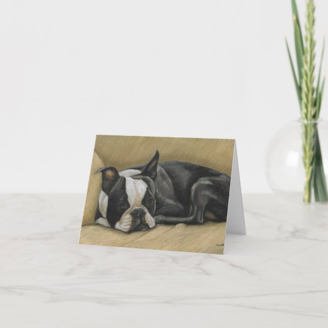 Tarjeta Sleepy Boston Terrier Dog Art Note Card (Anverso)