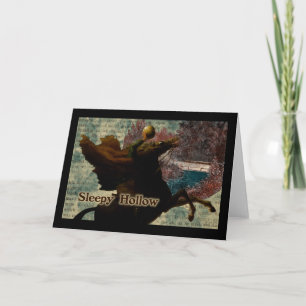 Tarjeta Sleepy Hollow Horseman sin cabeza con calabaza