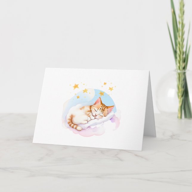 Tarjeta Sleepy Kitty Fluffy Clouds Blank Saludo Doblado (Anverso)