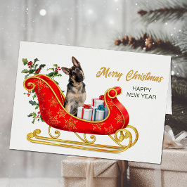 Tarjeta Sleigh de Navidades de perro pastor aleman
