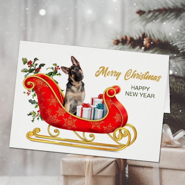 Tarjeta Sleigh de Navidades de perro pastor aleman (Subido por el creador)