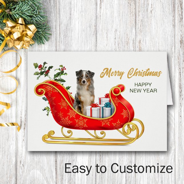 Tarjeta Sleigh de Navidades del Pastor Australiano (Subido por el creador)