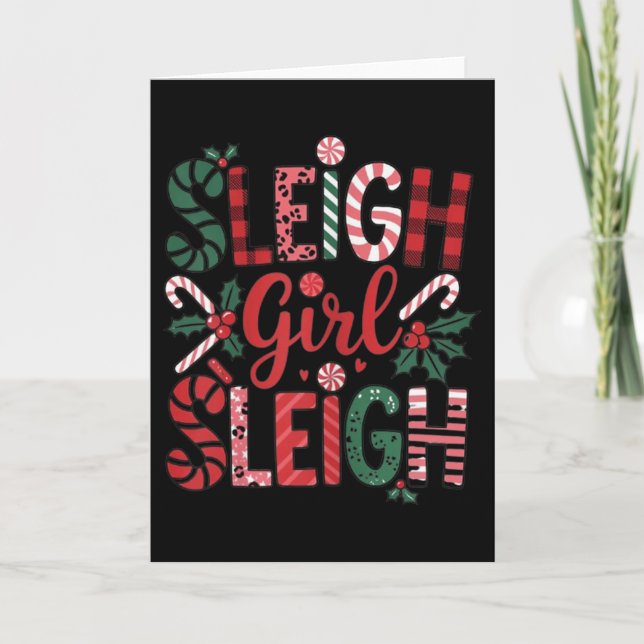 Tarjeta Sleigh Girl Sleigh Funny Little Women's Retro Chri (Anverso)
