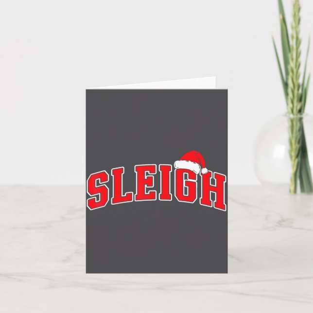 Tarjeta Sleigh Navidad Texto Varsity Con Sombrero De Santa (Anverso)
