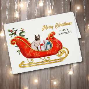 Tarjeta Sleigh para Navidades de Meowy del gato si