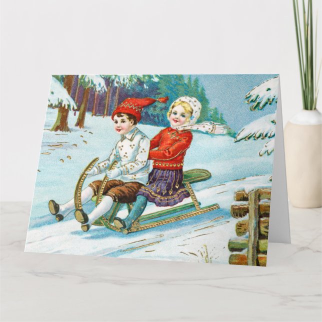 Tarjeta Sleigh riding at Christmas time Briefkaart (Anverso)