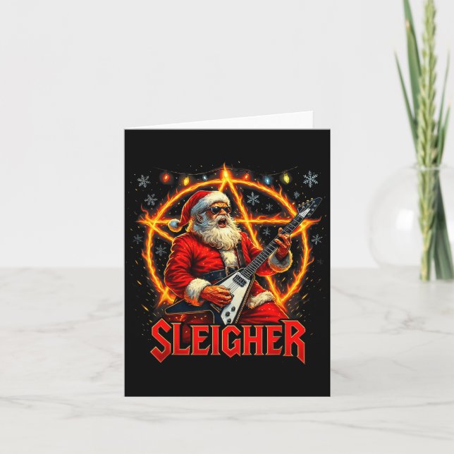 Tarjeta Sleigher Metal Santa Rocking Christmas Design  (Anverso)