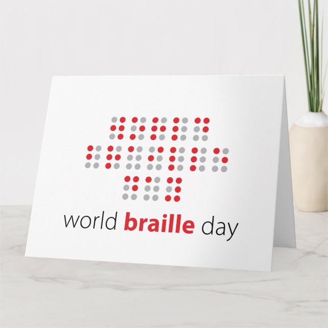 Tarjeta Slogan World braille day. Wereld braille dag. (Anverso)