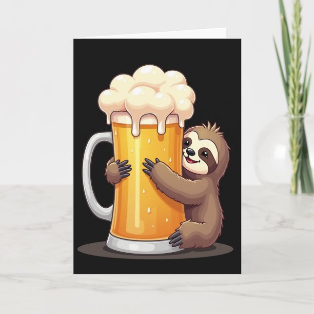 Tarjeta Sloth Loves Beer Funny Card (Anverso)