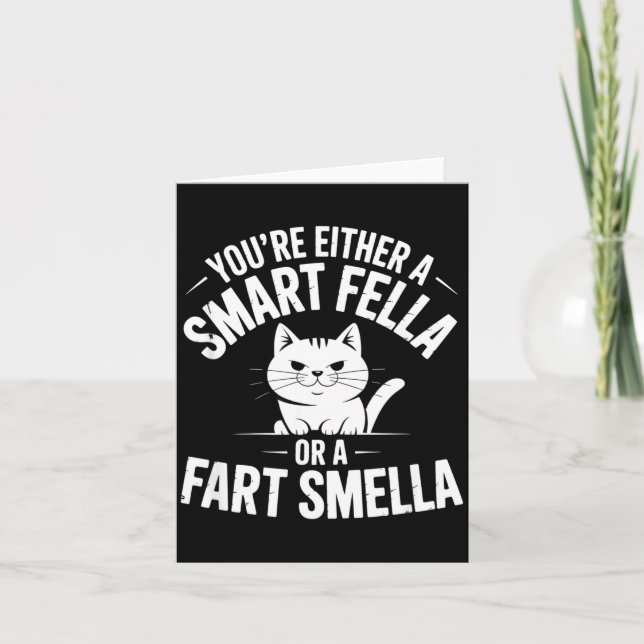 Tarjeta Smella Cat Smart Fart Humor Spoonerism Fella Fun (Anverso)