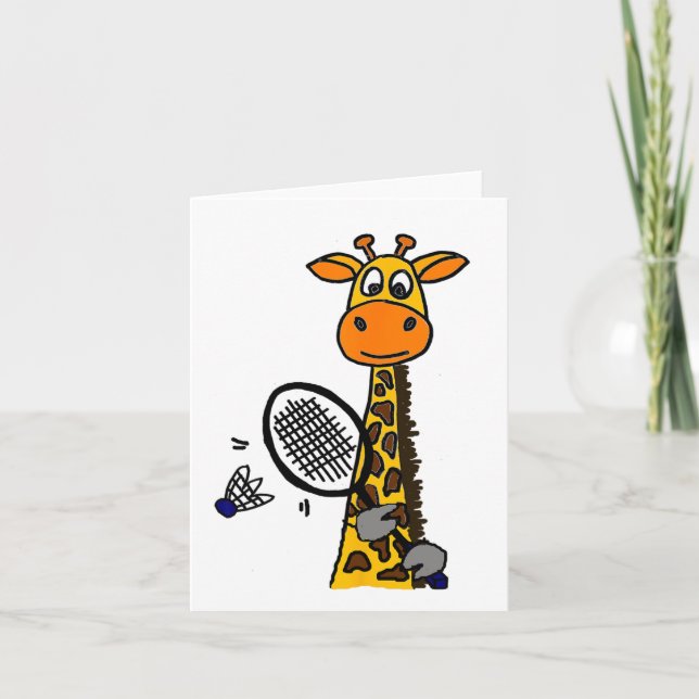 Tarjeta Smilemoreteesa Funny Giraffe Jugando Auto Badminto (Anverso)