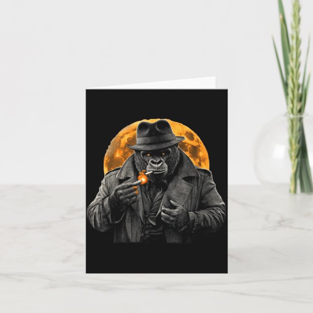 Tarjeta Smoking Gorilla In Trench Coat With Orange Moon Ar (Anverso)