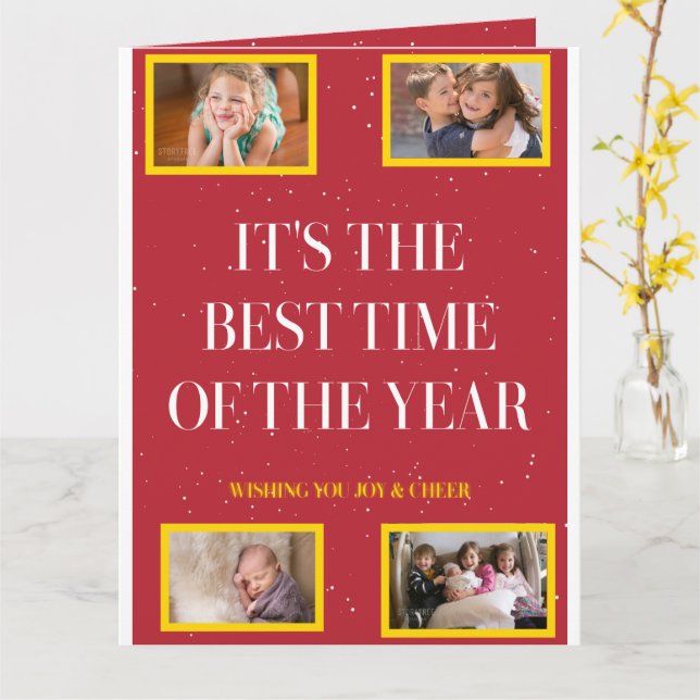 Tarjeta Smoky Red Gold Frame Holiday Cheer (flor amarilla)