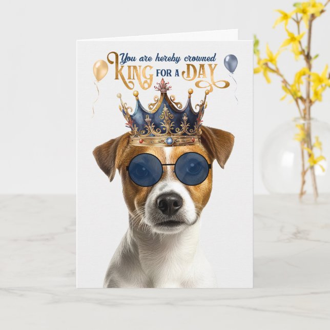 Tarjeta Smooth Jack Russell Rey para Día Cumpleaños Divert (flor amarilla)