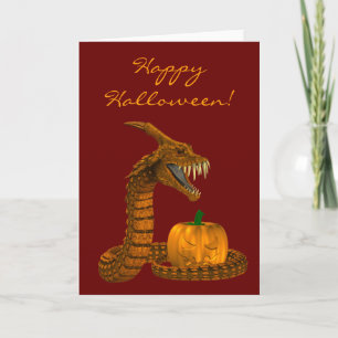Tarjeta Snake Da Miedo Protegiendo Una Calabaza