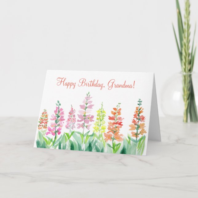 Tarjeta Snapdragons de color de agua Abuela de cumpleaños (Anverso)