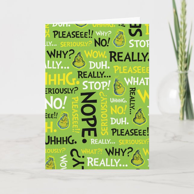 Tarjeta Snarky Grinch | Patrón de frases rápidas de Grinch (Anverso)