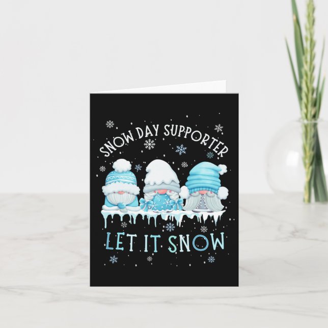 Tarjeta Snow Day Supporter Dejan Que Nieva Cuajo Azul Gnom (Anverso)