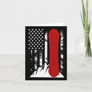 Tarjeta Snowboard Bandera Estadounidense Esquiando Snowboa