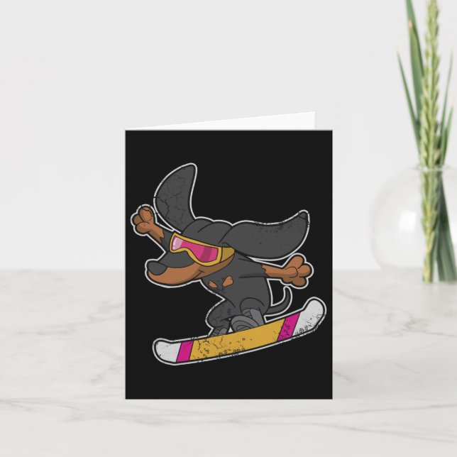 Tarjeta Snowboard Dachshund Perro Snowboard Niños Jóvenes  (Anverso)