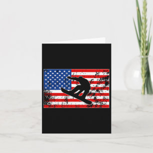 Tarjeta Snowboard Jumping Bandera Estadounidense Snowboard