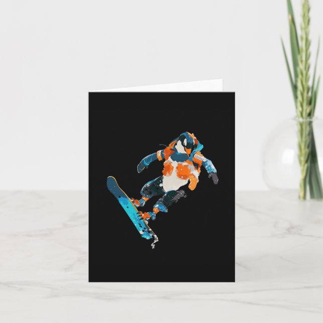 Tarjeta Snowboard Pingüino Diversión de deportes de invier (Anverso)