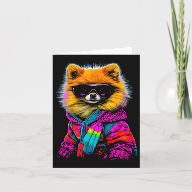 Tarjeta Snowboard Pomeranian Dog Deportes de invierno (Anverso)