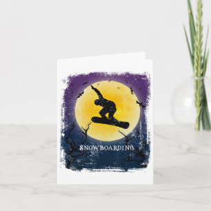 Tarjeta Snowboard Silhouette Full Moon Retro Halloween