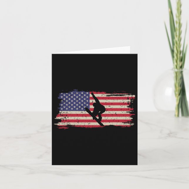 Tarjeta Snowboard Snowboard Patriótico Vintage Estadounide (Anverso)
