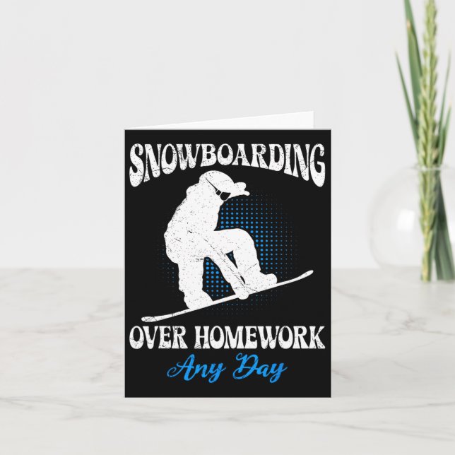 Tarjeta Snowboarder Snowboard sobre el trabajo en casa cua (Anverso)
