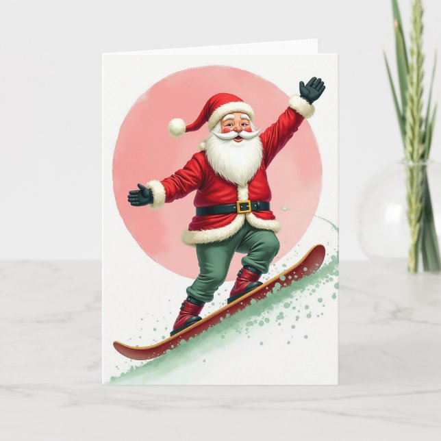 Tarjeta Snowboarding Santa Claus (Anverso)