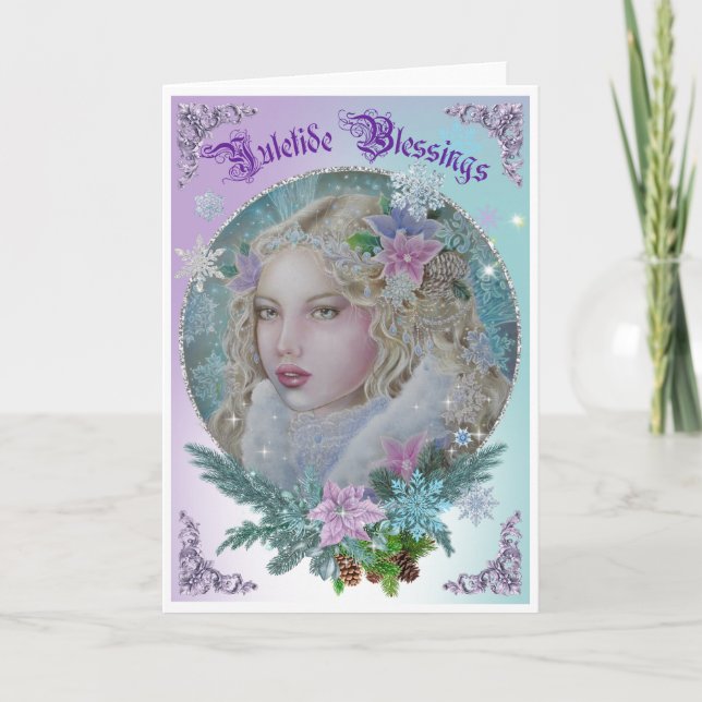 Tarjeta Snowflake fairy Christmas Yule greeting card (Anverso)