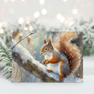 Tarjeta Snowley Winter Squirrel Arte Moderno