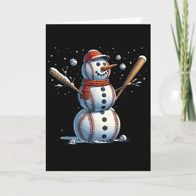 Tarjeta Snowman Baseball Christmas Winter  (Anverso)