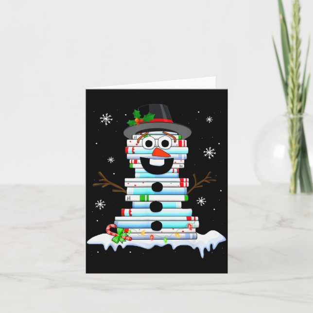 Tarjeta Snowman Book Stack Librarian Book Lover Christmas  (Anverso)