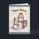 Tarjeta Snowman con paquetes<br><div class="desc">Tiene un aire escandinavo.</div>