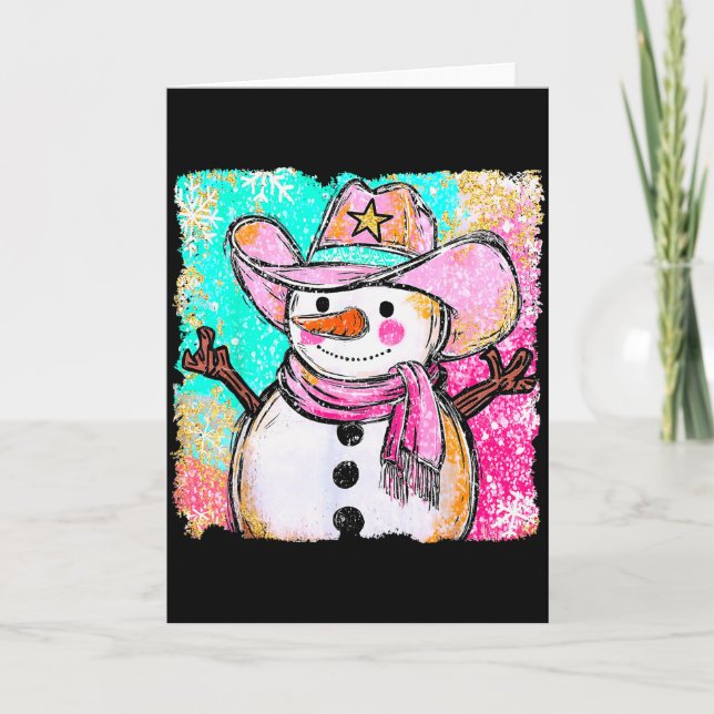 Tarjeta Snowman Cowboy Western Brushstroke Watercolor Xmas (Anverso)