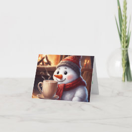 Tarjeta Snowman de cacao caliente y besos cálidos