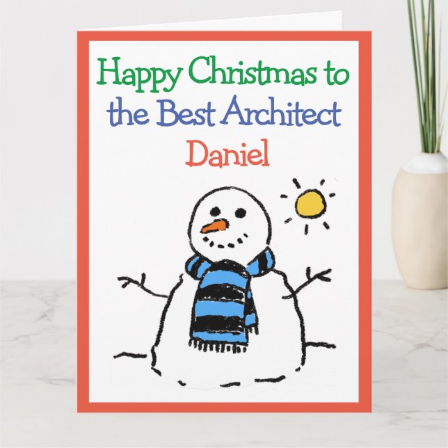 Tarjeta Snowman diseña Navidades felices a arquitecto (Anverso)
