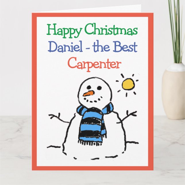 Tarjeta Snowman diseña Navidades felices para un carpinter (Anverso)